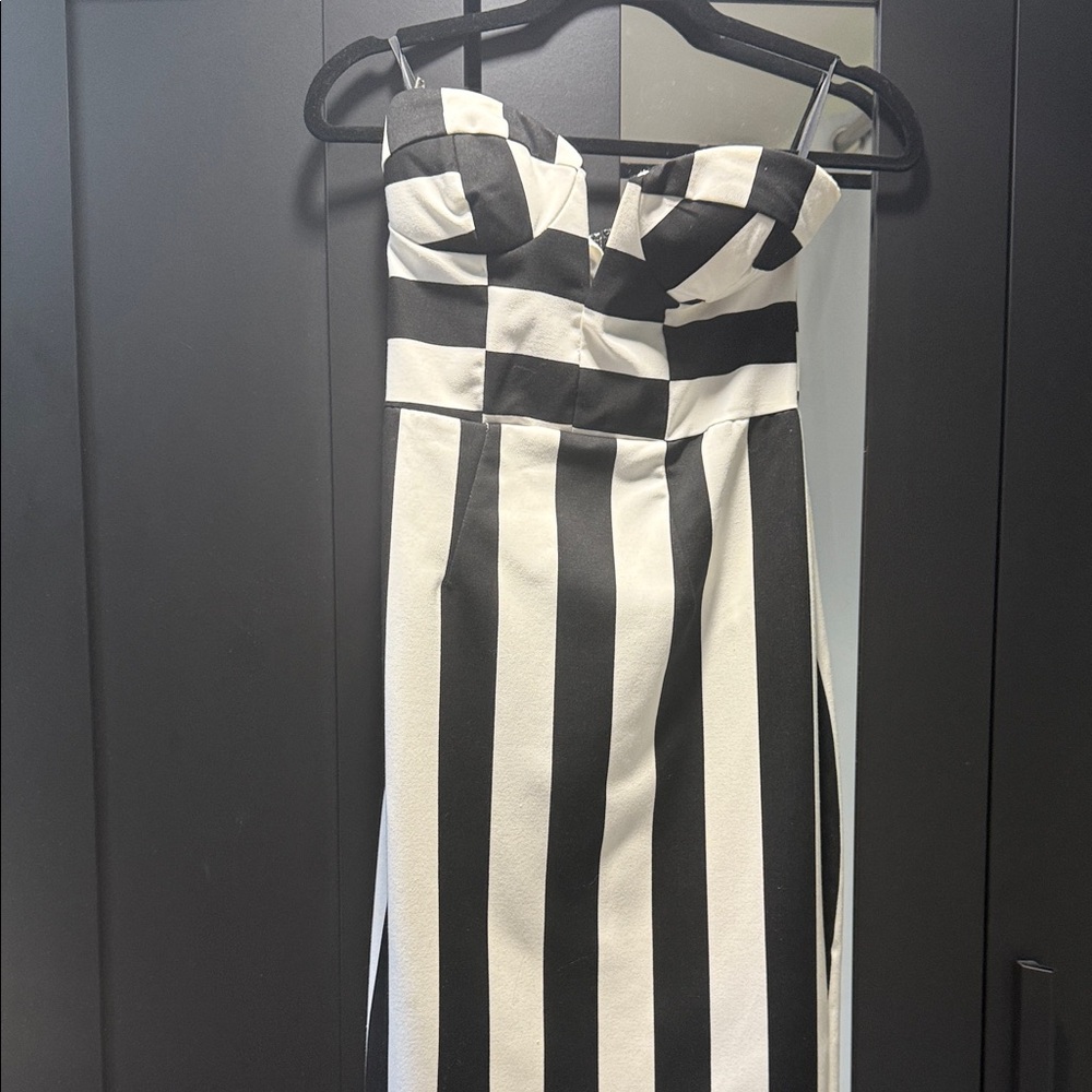 ASOS Black and White Striped Strapless Dress